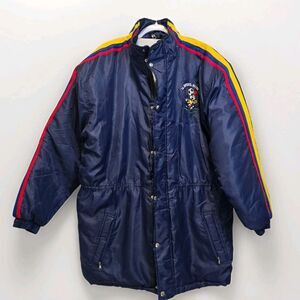 Vintage La Espiguita Soccer Puffer Jacket Medium Navy Red Yellow Striped 90s